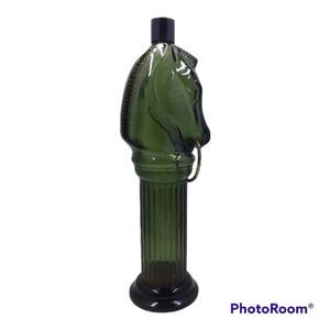 Vintage Avon Pony Post Horse Head Green Decanter Leather Aftershave 8 o